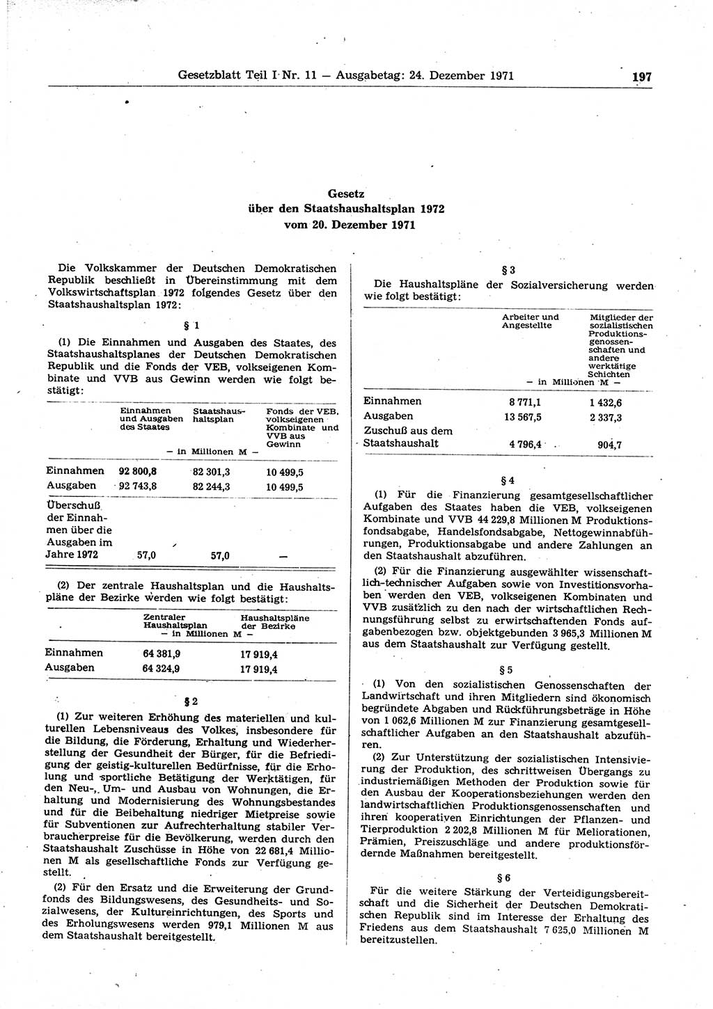 Gesetzblatt (GBl.) der Deutschen Demokratischen Republik (DDR) Teil Ⅰ 1971, Seite 197 (GBl. DDR Ⅰ 1971, S. 197)