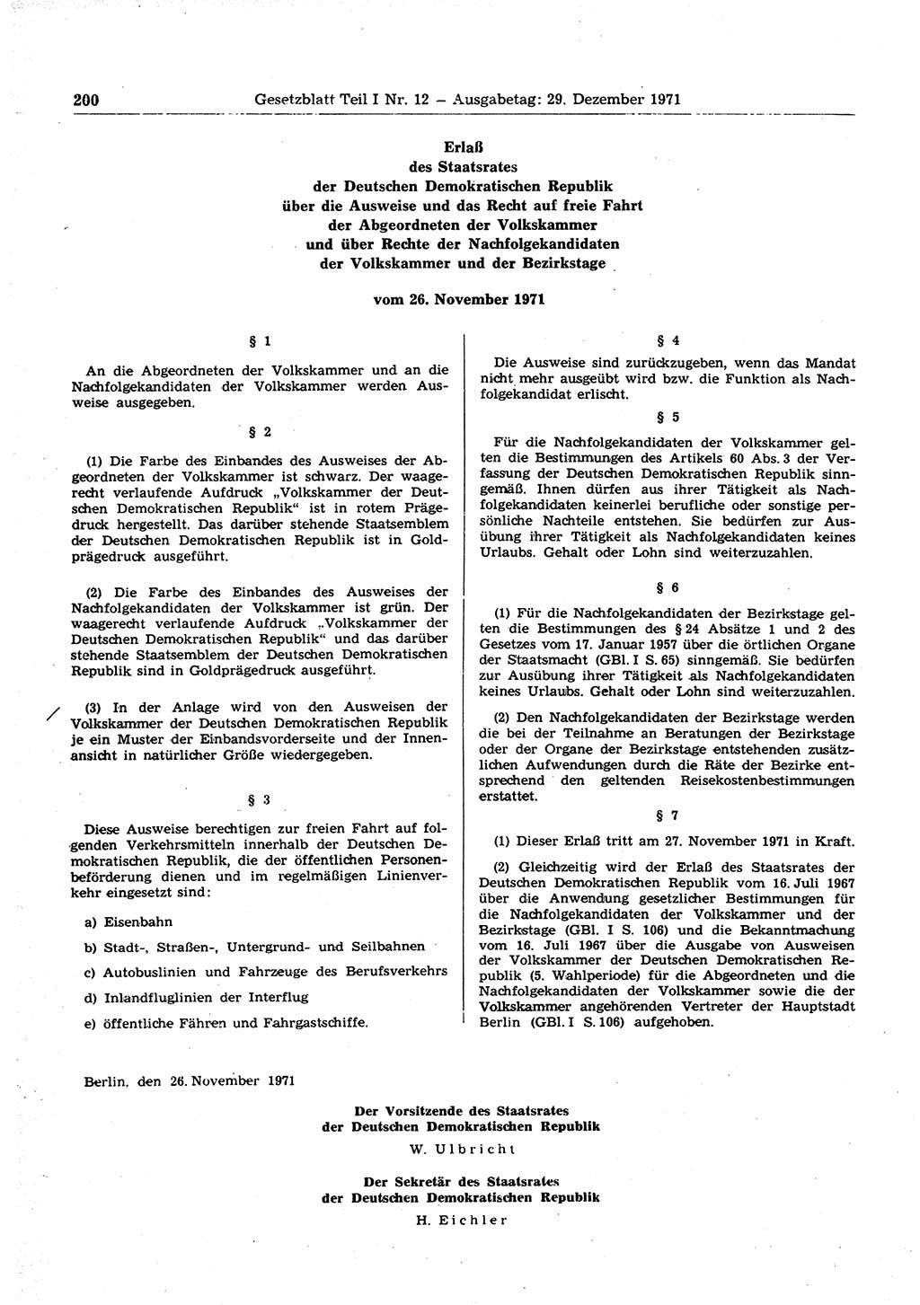 Gesetzblatt (GBl.) der Deutschen Demokratischen Republik (DDR) Teil Ⅰ 1971, Seite 200 (GBl. DDR Ⅰ 1971, S. 200)