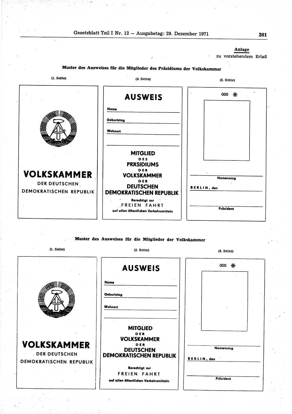 Gesetzblatt (GBl.) der Deutschen Demokratischen Republik (DDR) Teil Ⅰ 1971, Seite 201 (GBl. DDR Ⅰ 1971, S. 201)