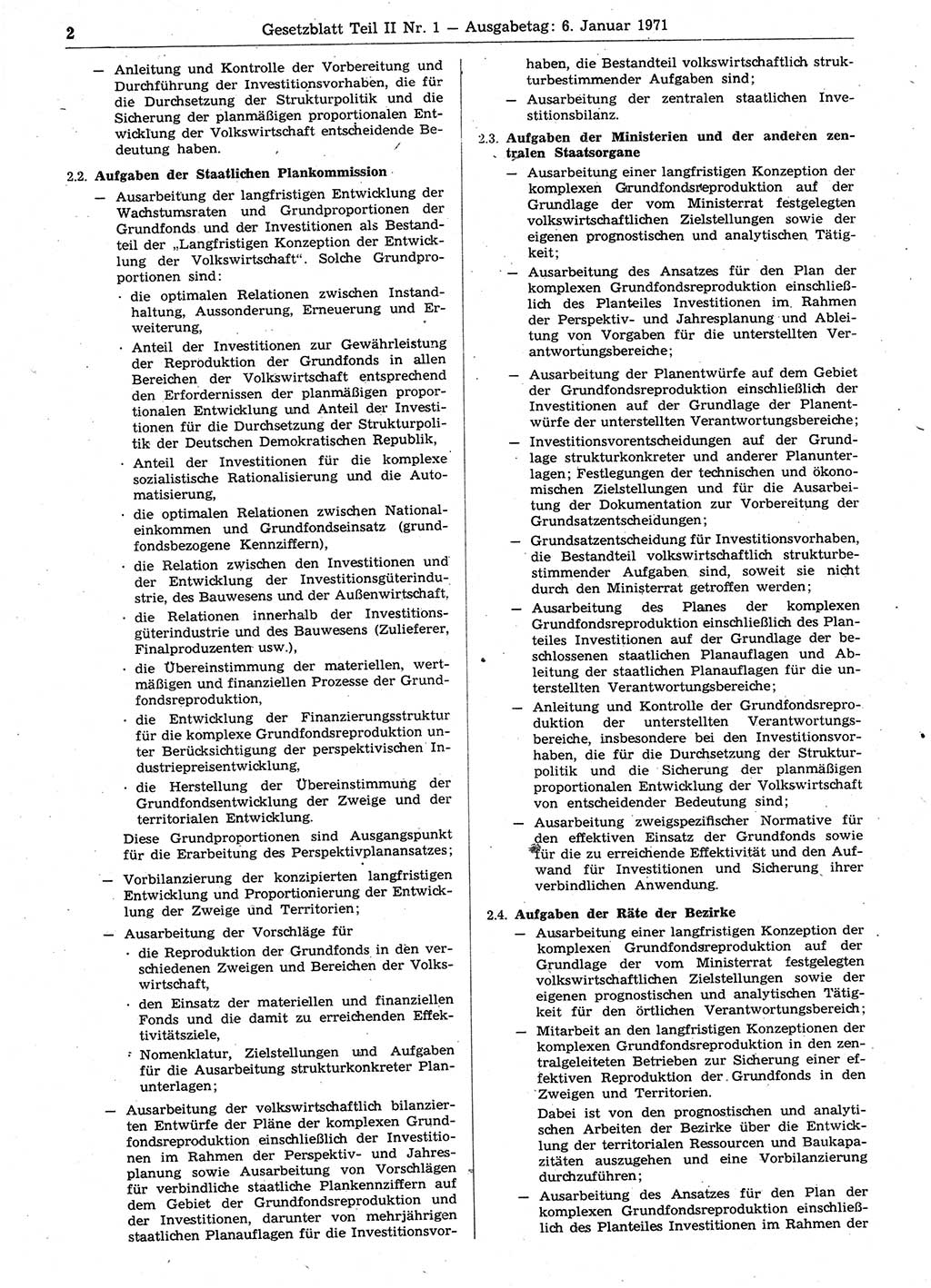 Gesetzblatt (GBl.) der Deutschen Demokratischen Republik (DDR) Teil ⅠⅠ 1971, Seite 2 (GBl. DDR ⅠⅠ 1971, S. 2)