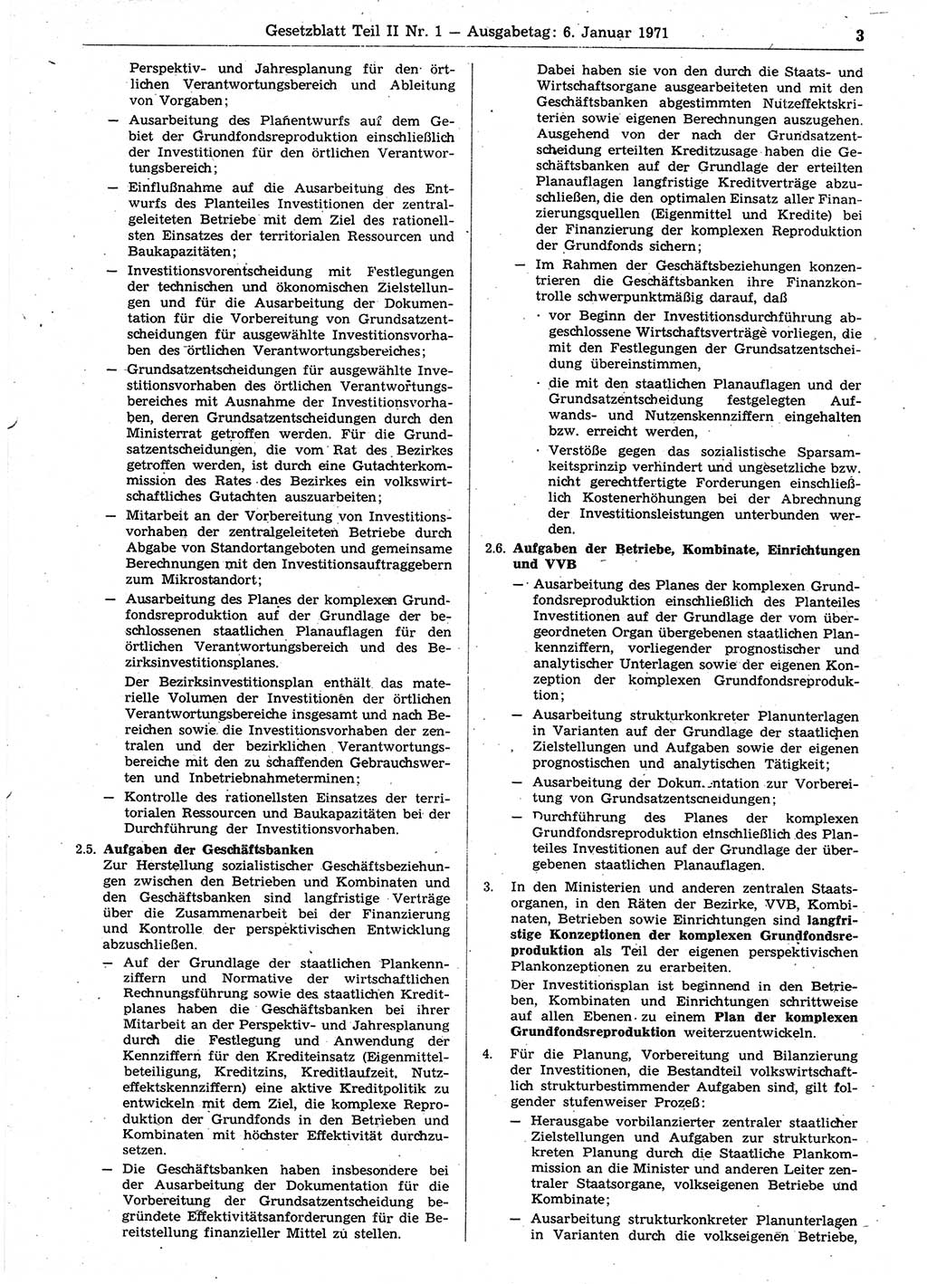 Gesetzblatt (GBl.) der Deutschen Demokratischen Republik (DDR) Teil ⅠⅠ 1971, Seite 3 (GBl. DDR ⅠⅠ 1971, S. 3)