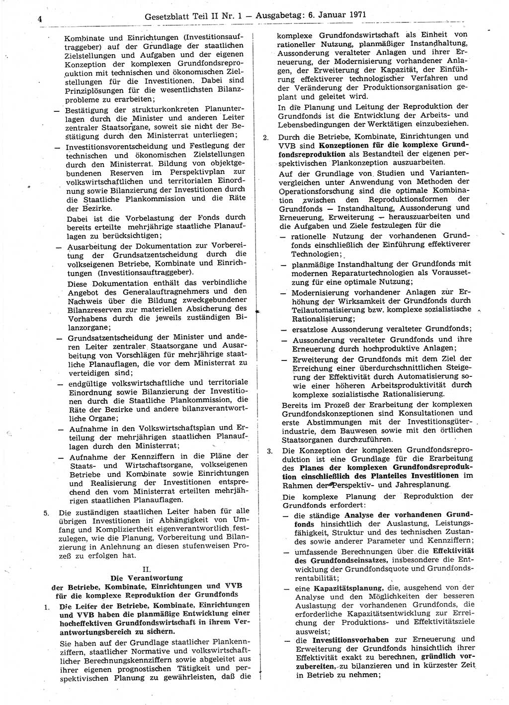 Gesetzblatt (GBl.) der Deutschen Demokratischen Republik (DDR) Teil ⅠⅠ 1971, Seite 4 (GBl. DDR ⅠⅠ 1971, S. 4)