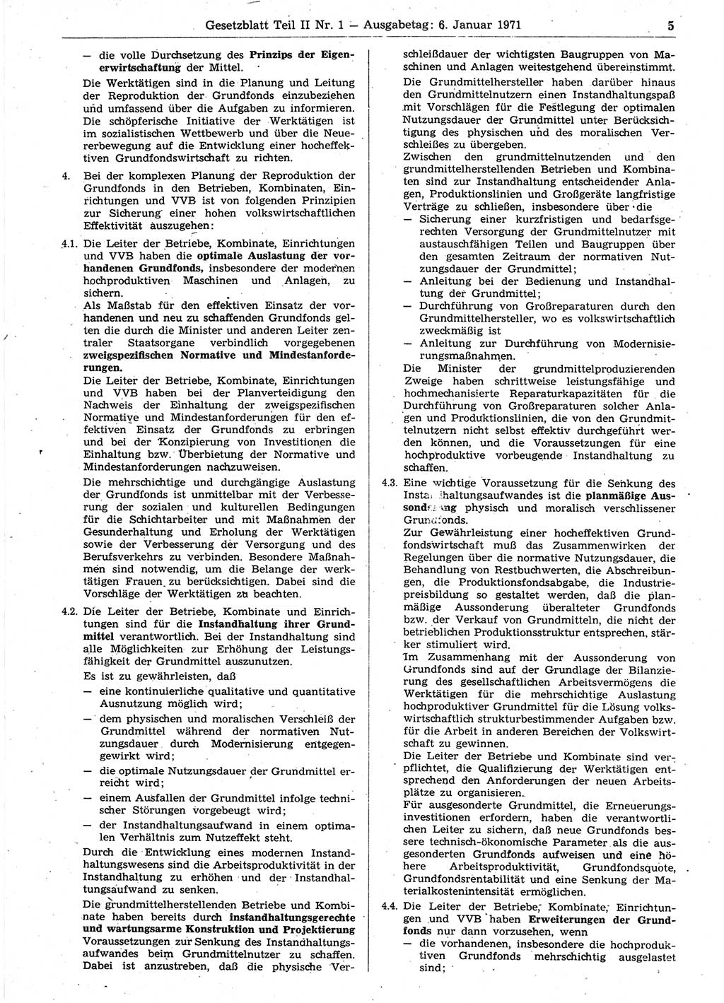 Gesetzblatt (GBl.) der Deutschen Demokratischen Republik (DDR) Teil ⅠⅠ 1971, Seite 5 (GBl. DDR ⅠⅠ 1971, S. 5)