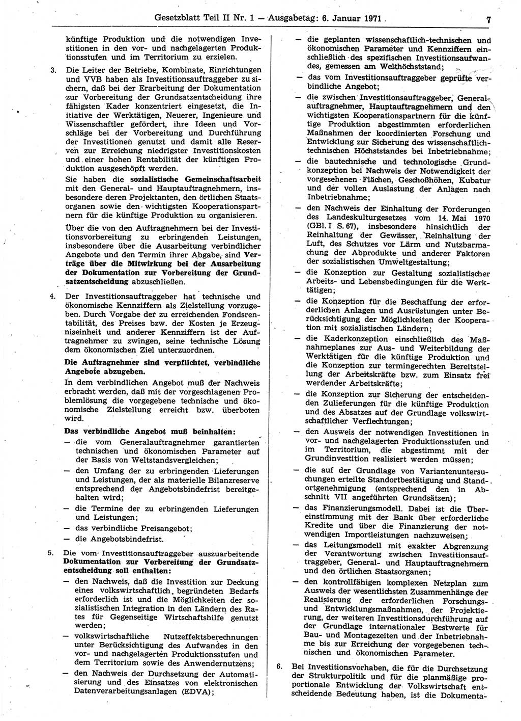 Gesetzblatt (GBl.) der Deutschen Demokratischen Republik (DDR) Teil ⅠⅠ 1971, Seite 7 (GBl. DDR ⅠⅠ 1971, S. 7)