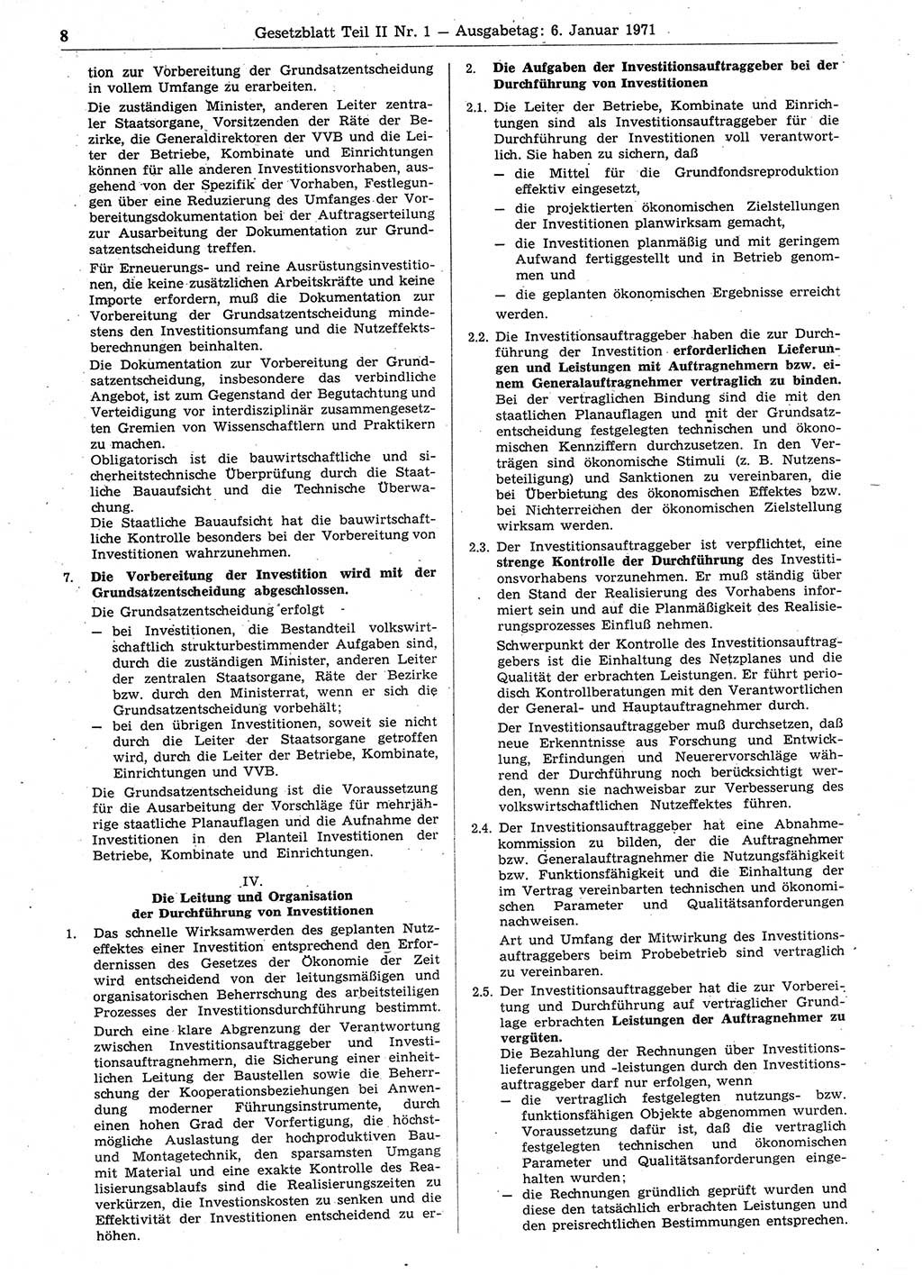 Gesetzblatt (GBl.) der Deutschen Demokratischen Republik (DDR) Teil ⅠⅠ 1971, Seite 8 (GBl. DDR ⅠⅠ 1971, S. 8)