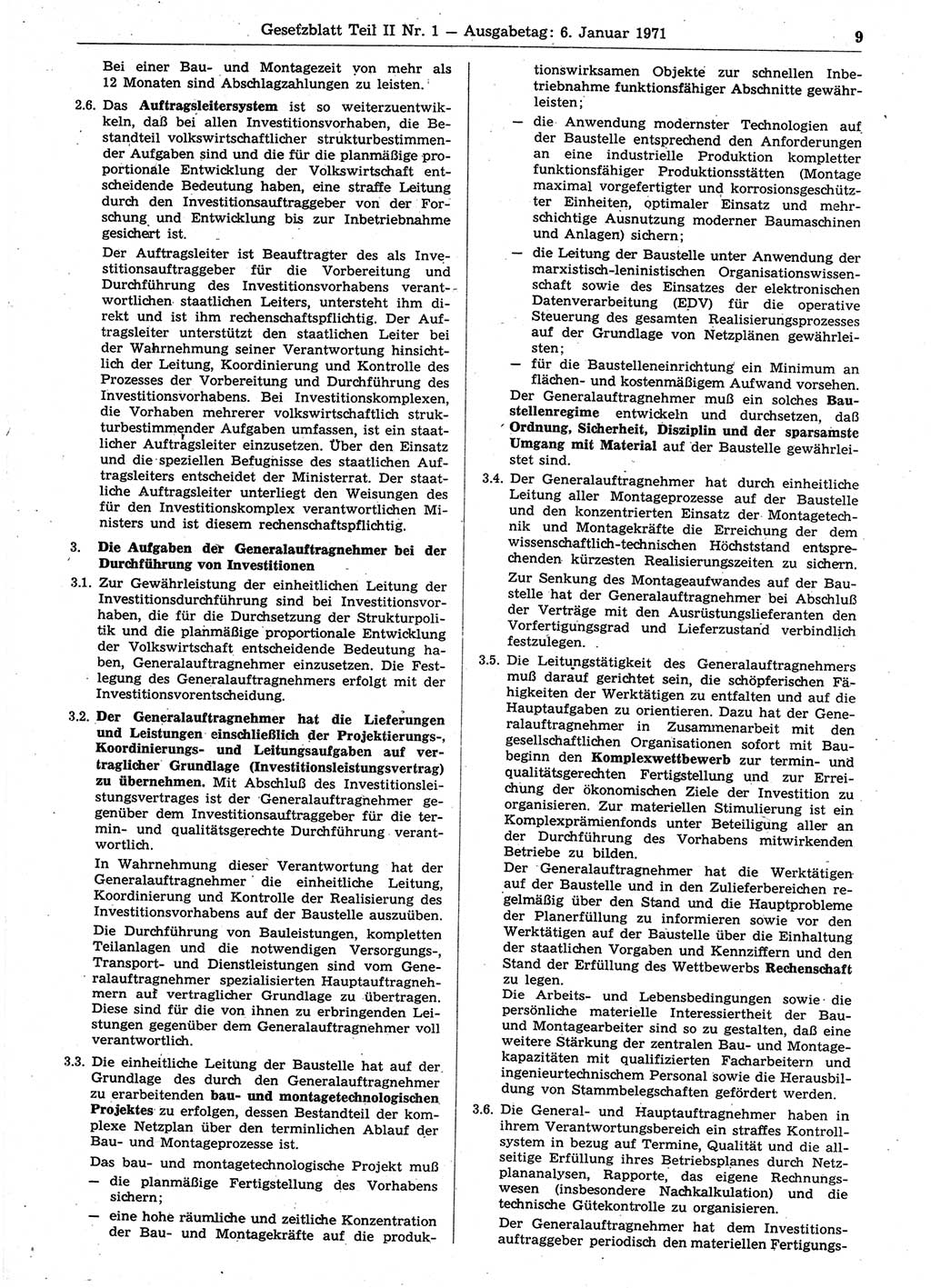 Gesetzblatt (GBl.) der Deutschen Demokratischen Republik (DDR) Teil ⅠⅠ 1971, Seite 9 (GBl. DDR ⅠⅠ 1971, S. 9)