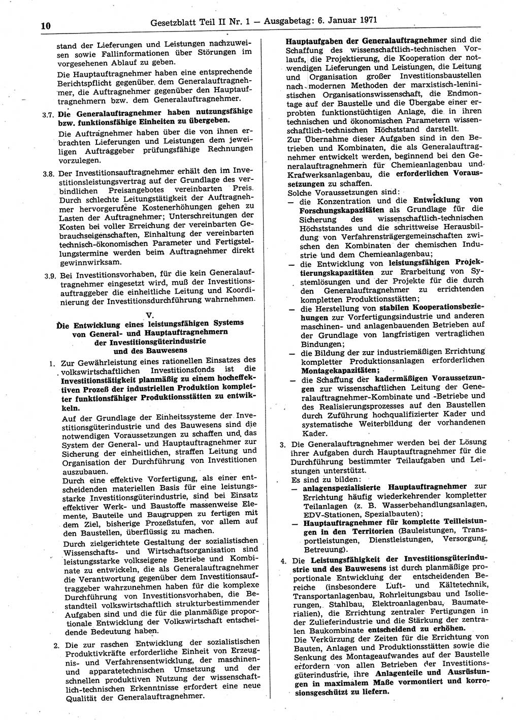 Gesetzblatt (GBl.) der Deutschen Demokratischen Republik (DDR) Teil ⅠⅠ 1971, Seite 10 (GBl. DDR ⅠⅠ 1971, S. 10)
