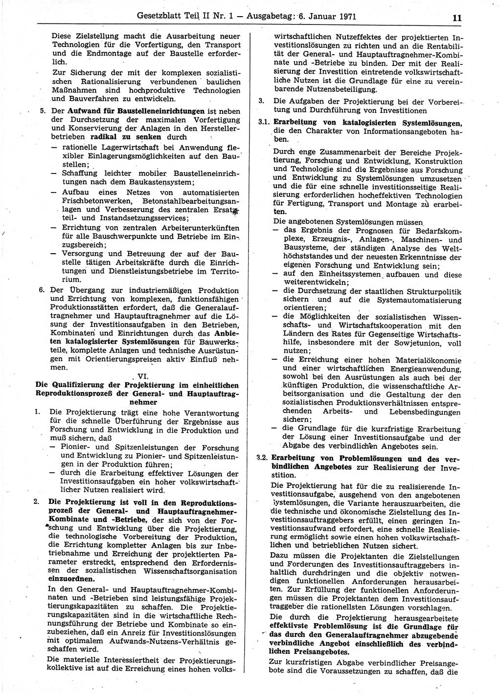 Gesetzblatt (GBl.) der Deutschen Demokratischen Republik (DDR) Teil ⅠⅠ 1971, Seite 11 (GBl. DDR ⅠⅠ 1971, S. 11)