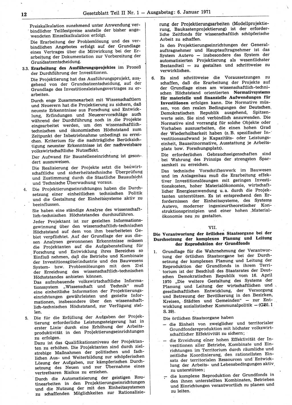 Gesetzblatt (GBl.) der Deutschen Demokratischen Republik (DDR) Teil ⅠⅠ 1971, Seite 12 (GBl. DDR ⅠⅠ 1971, S. 12)