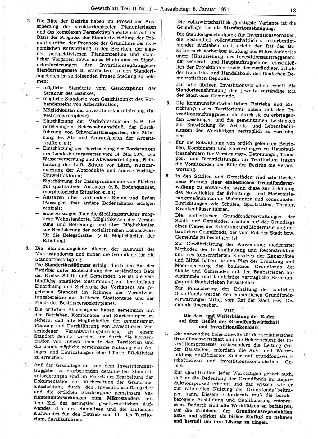 Gesetzblatt (GBl.) der Deutschen Demokratischen Republik (DDR) Teil ⅠⅠ 1971, Seite 13 (GBl. DDR ⅠⅠ 1971, S. 13)