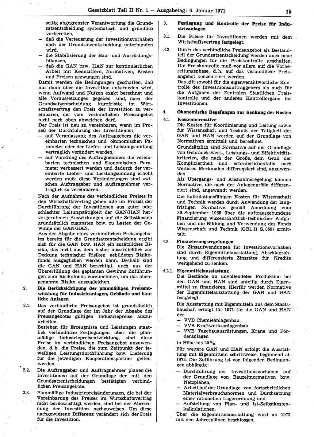 Gesetzblatt (GBl.) der Deutschen Demokratischen Republik (DDR) Teil ⅠⅠ 1971, Seite 15 (GBl. DDR ⅠⅠ 1971, S. 15)