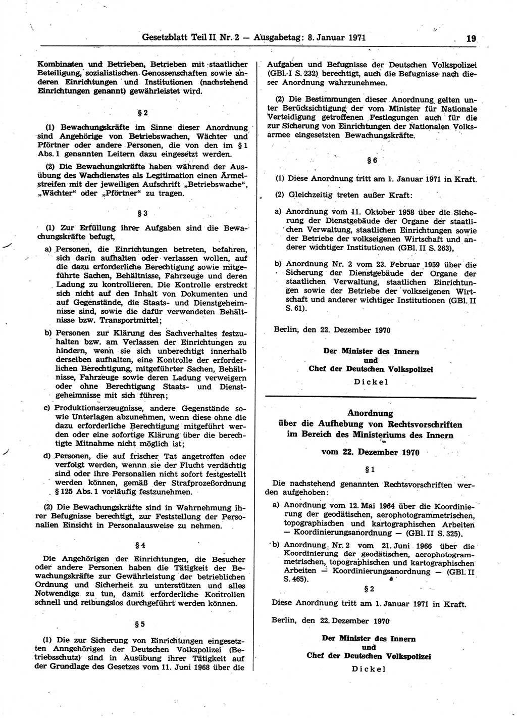 Gesetzblatt (GBl.) der Deutschen Demokratischen Republik (DDR) Teil ⅠⅠ 1971, Seite 19 (GBl. DDR ⅠⅠ 1971, S. 19)