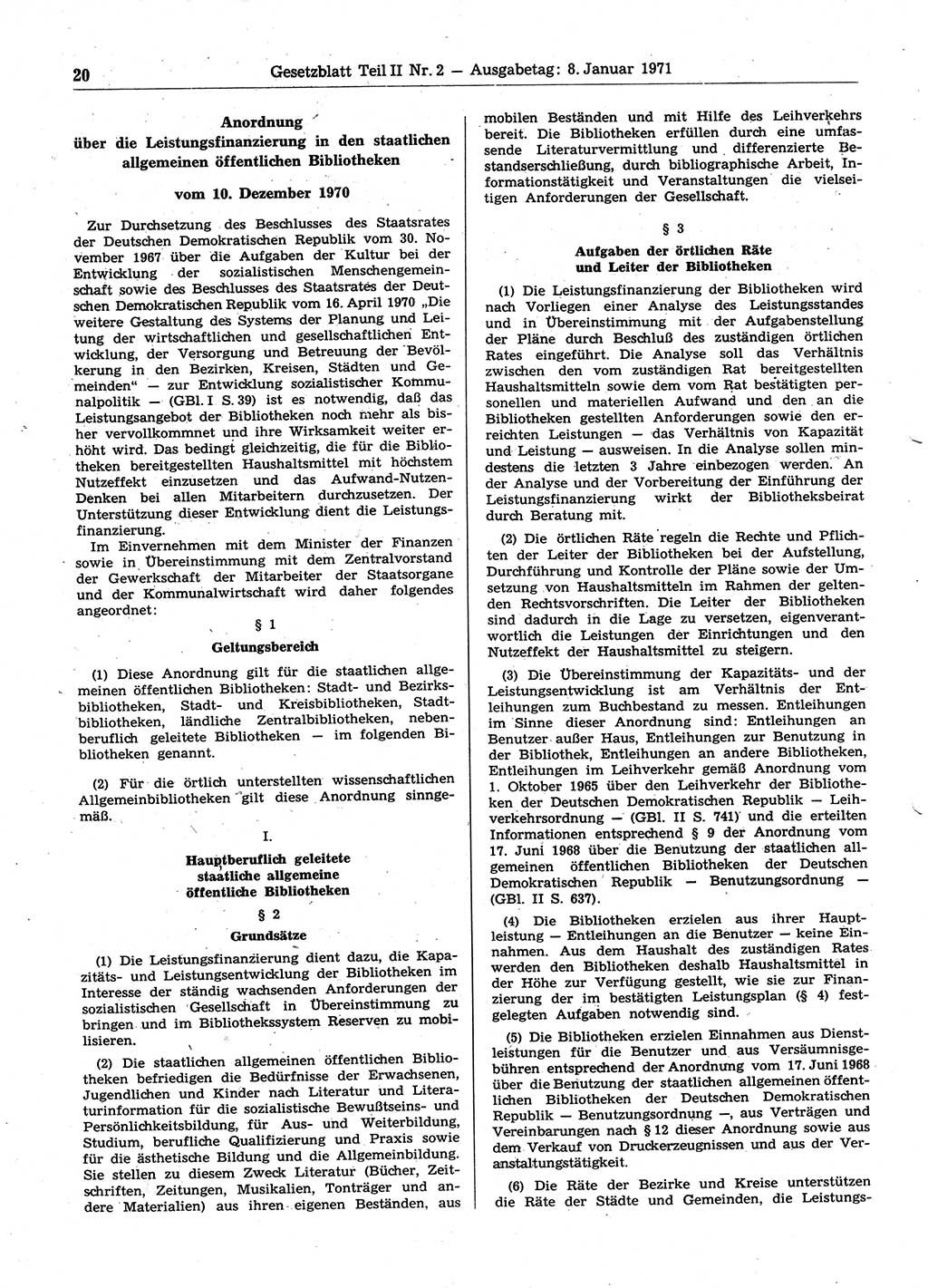Gesetzblatt (GBl.) der Deutschen Demokratischen Republik (DDR) Teil ⅠⅠ 1971, Seite 20 (GBl. DDR ⅠⅠ 1971, S. 20)