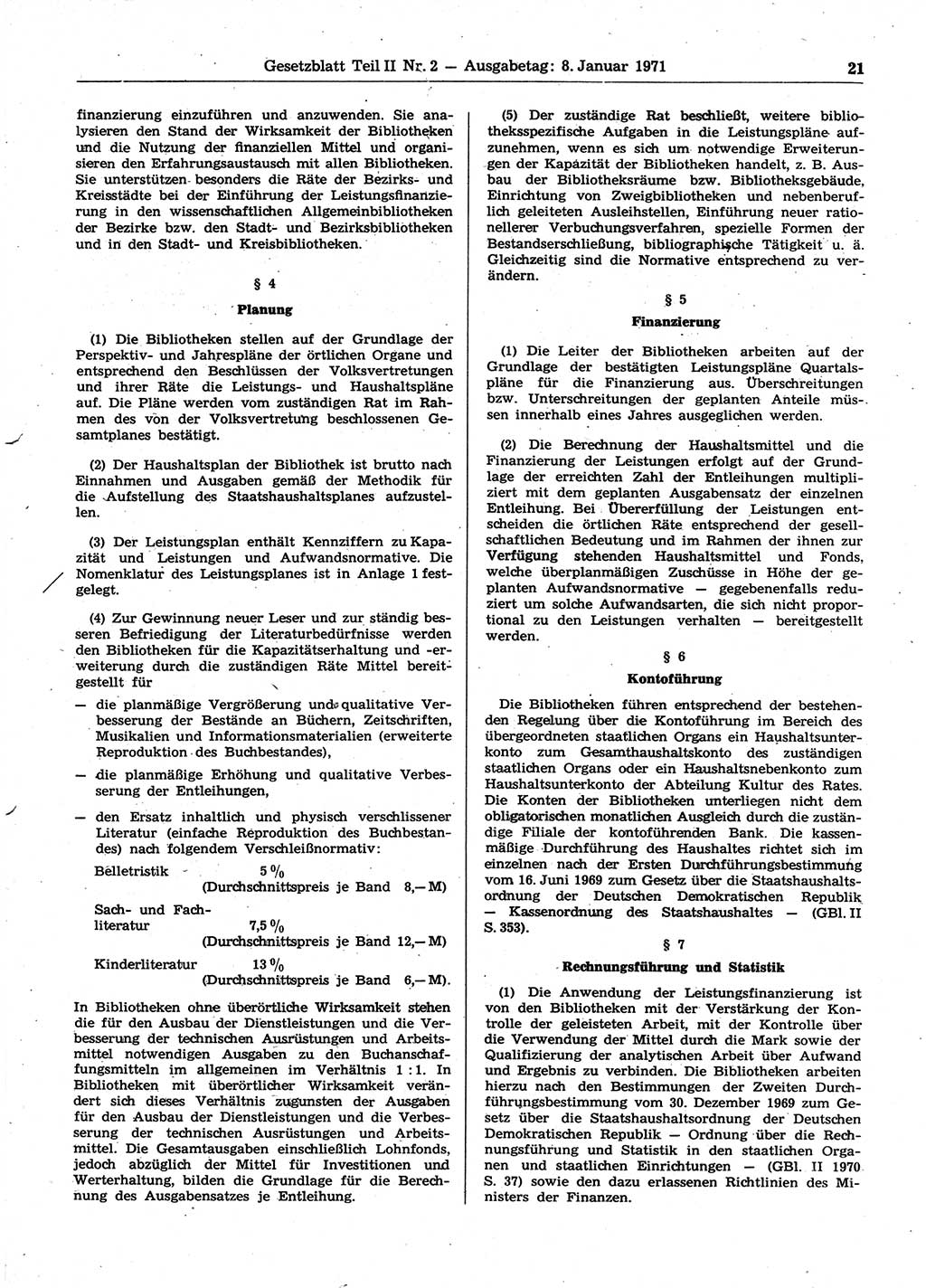 Gesetzblatt (GBl.) der Deutschen Demokratischen Republik (DDR) Teil ⅠⅠ 1971, Seite 21 (GBl. DDR ⅠⅠ 1971, S. 21)