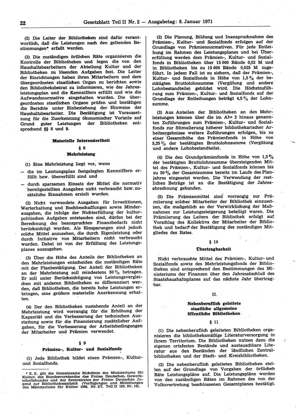 Gesetzblatt (GBl.) der Deutschen Demokratischen Republik (DDR) Teil ⅠⅠ 1971, Seite 22 (GBl. DDR ⅠⅠ 1971, S. 22)