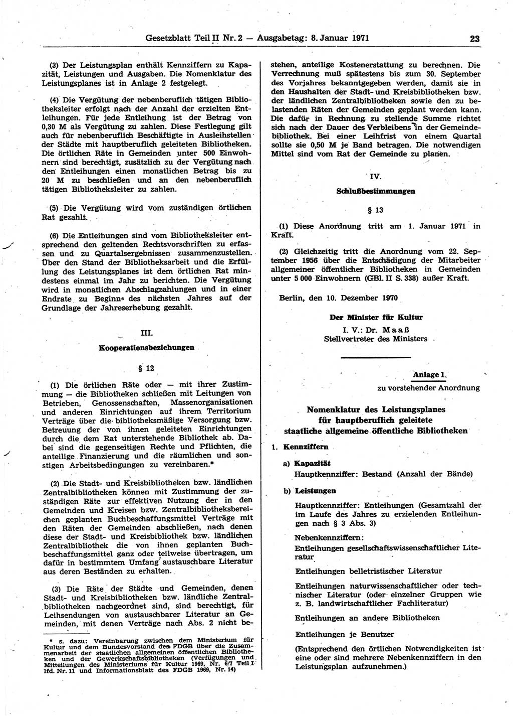 Gesetzblatt (GBl.) der Deutschen Demokratischen Republik (DDR) Teil ⅠⅠ 1971, Seite 23 (GBl. DDR ⅠⅠ 1971, S. 23)