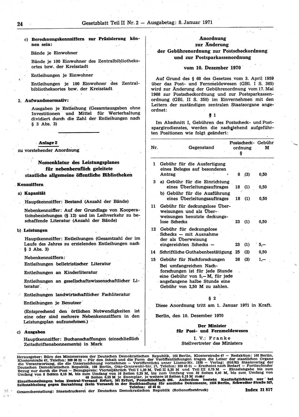 Gesetzblatt (GBl.) der Deutschen Demokratischen Republik (DDR) Teil ⅠⅠ 1971, Seite 24 (GBl. DDR ⅠⅠ 1971, S. 24)