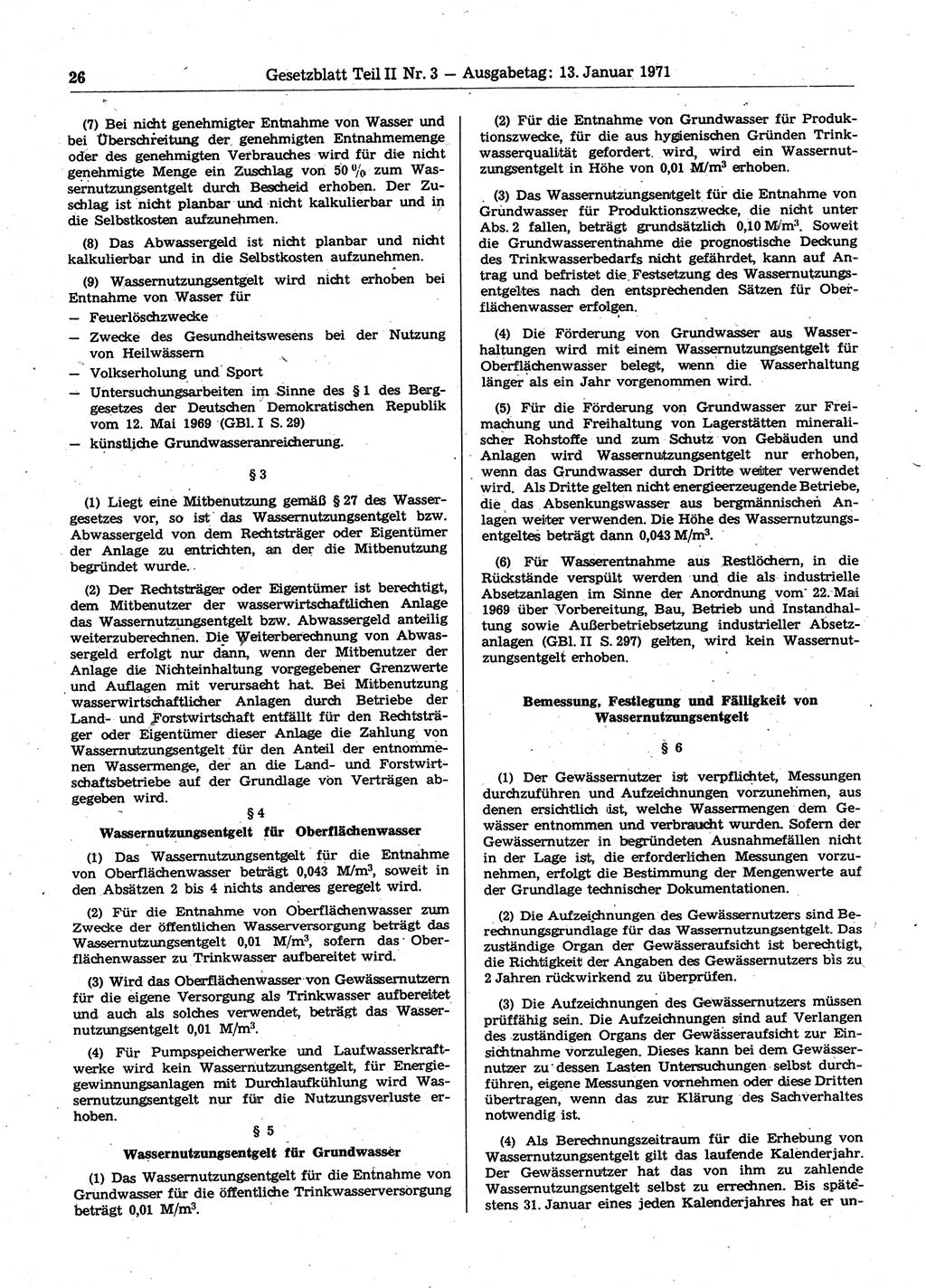 Gesetzblatt (GBl.) der Deutschen Demokratischen Republik (DDR) Teil ⅠⅠ 1971, Seite 26 (GBl. DDR ⅠⅠ 1971, S. 26)