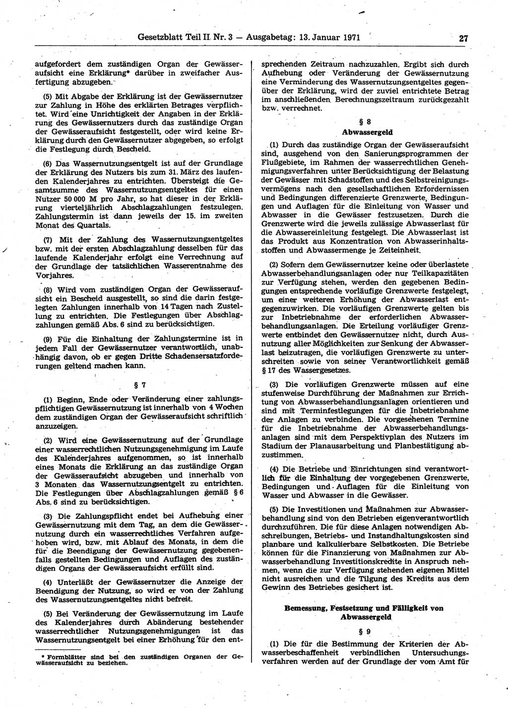 Gesetzblatt (GBl.) der Deutschen Demokratischen Republik (DDR) Teil ⅠⅠ 1971, Seite 27 (GBl. DDR ⅠⅠ 1971, S. 27)