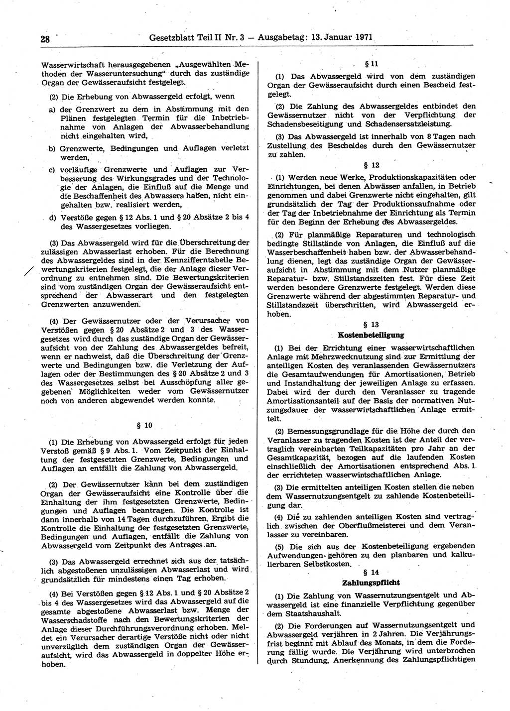 Gesetzblatt (GBl.) der Deutschen Demokratischen Republik (DDR) Teil ⅠⅠ 1971, Seite 28 (GBl. DDR ⅠⅠ 1971, S. 28)