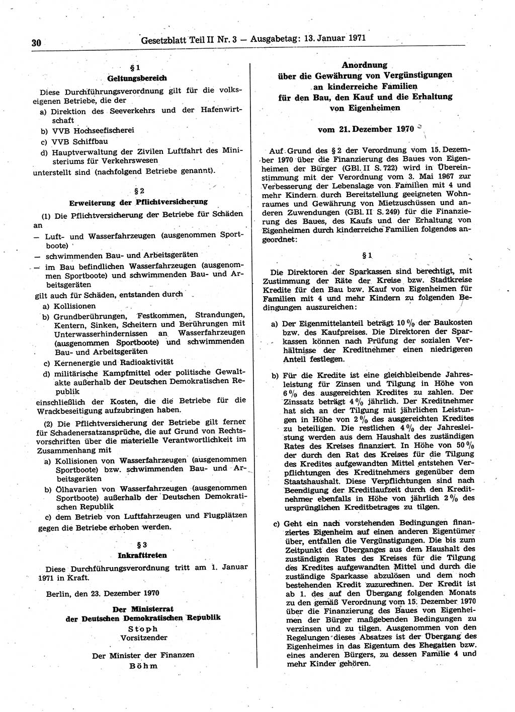 Gesetzblatt (GBl.) der Deutschen Demokratischen Republik (DDR) Teil ⅠⅠ 1971, Seite 30 (GBl. DDR ⅠⅠ 1971, S. 30)