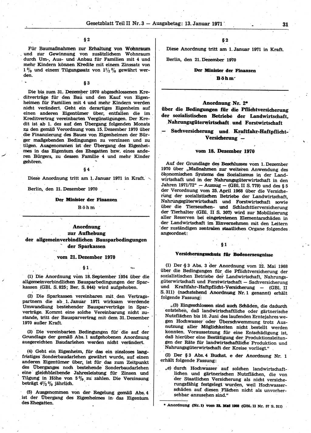 Gesetzblatt (GBl.) der Deutschen Demokratischen Republik (DDR) Teil ⅠⅠ 1971, Seite 31 (GBl. DDR ⅠⅠ 1971, S. 31)
