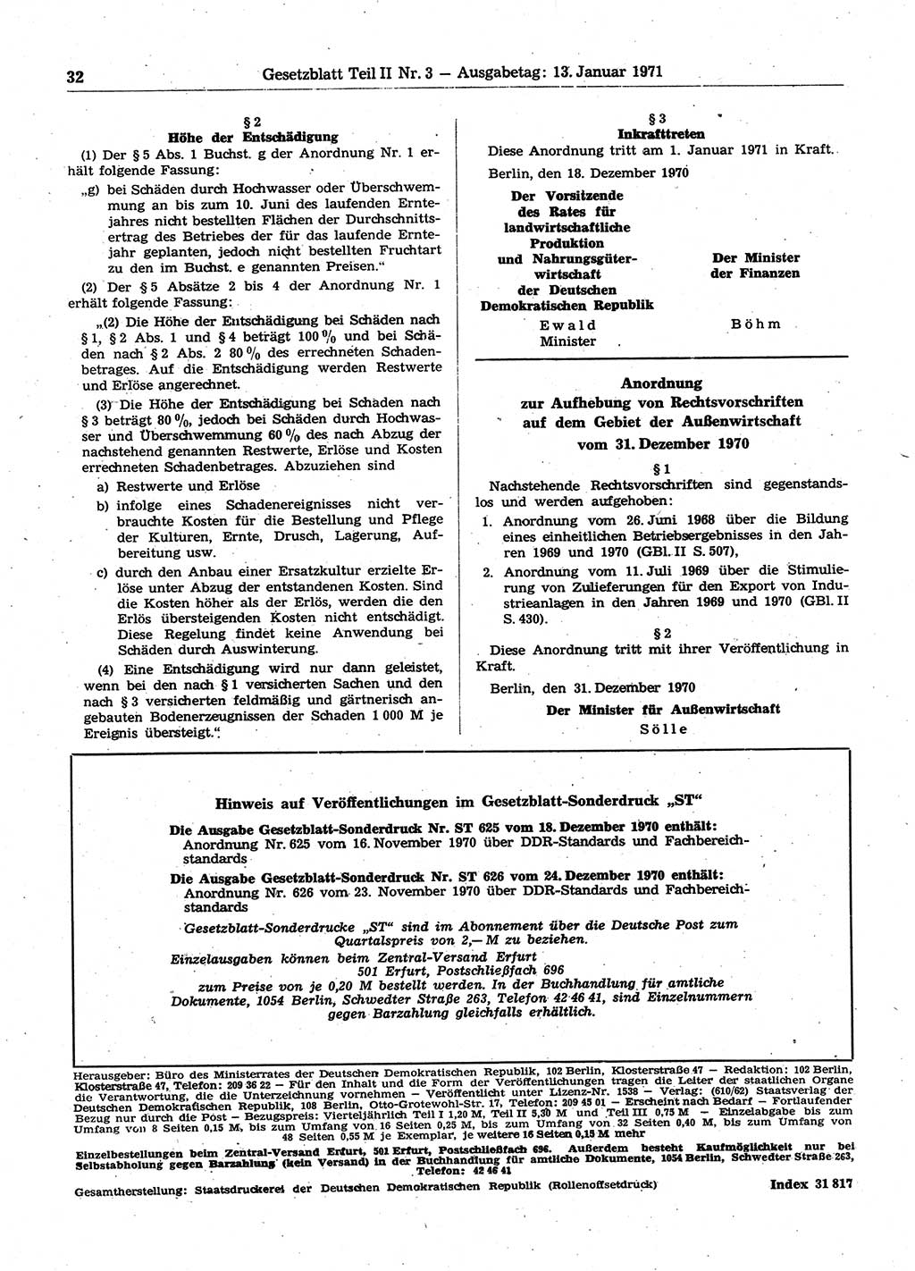 Gesetzblatt (GBl.) der Deutschen Demokratischen Republik (DDR) Teil ⅠⅠ 1971, Seite 32 (GBl. DDR ⅠⅠ 1971, S. 32)