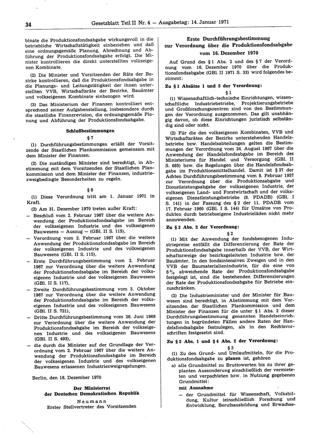 Gesetzblatt (GBl.) der Deutschen Demokratischen Republik (DDR) Teil ⅠⅠ 1971, Seite 34 (GBl. DDR ⅠⅠ 1971, S. 34)