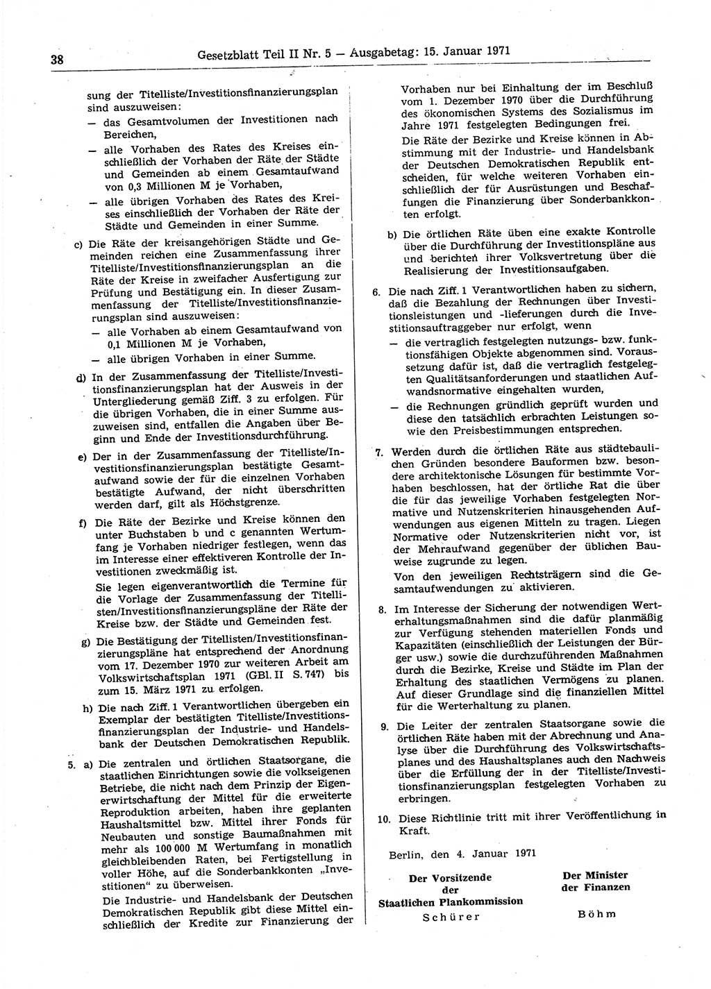 Gesetzblatt (GBl.) der Deutschen Demokratischen Republik (DDR) Teil ⅠⅠ 1971, Seite 38 (GBl. DDR ⅠⅠ 1971, S. 38)