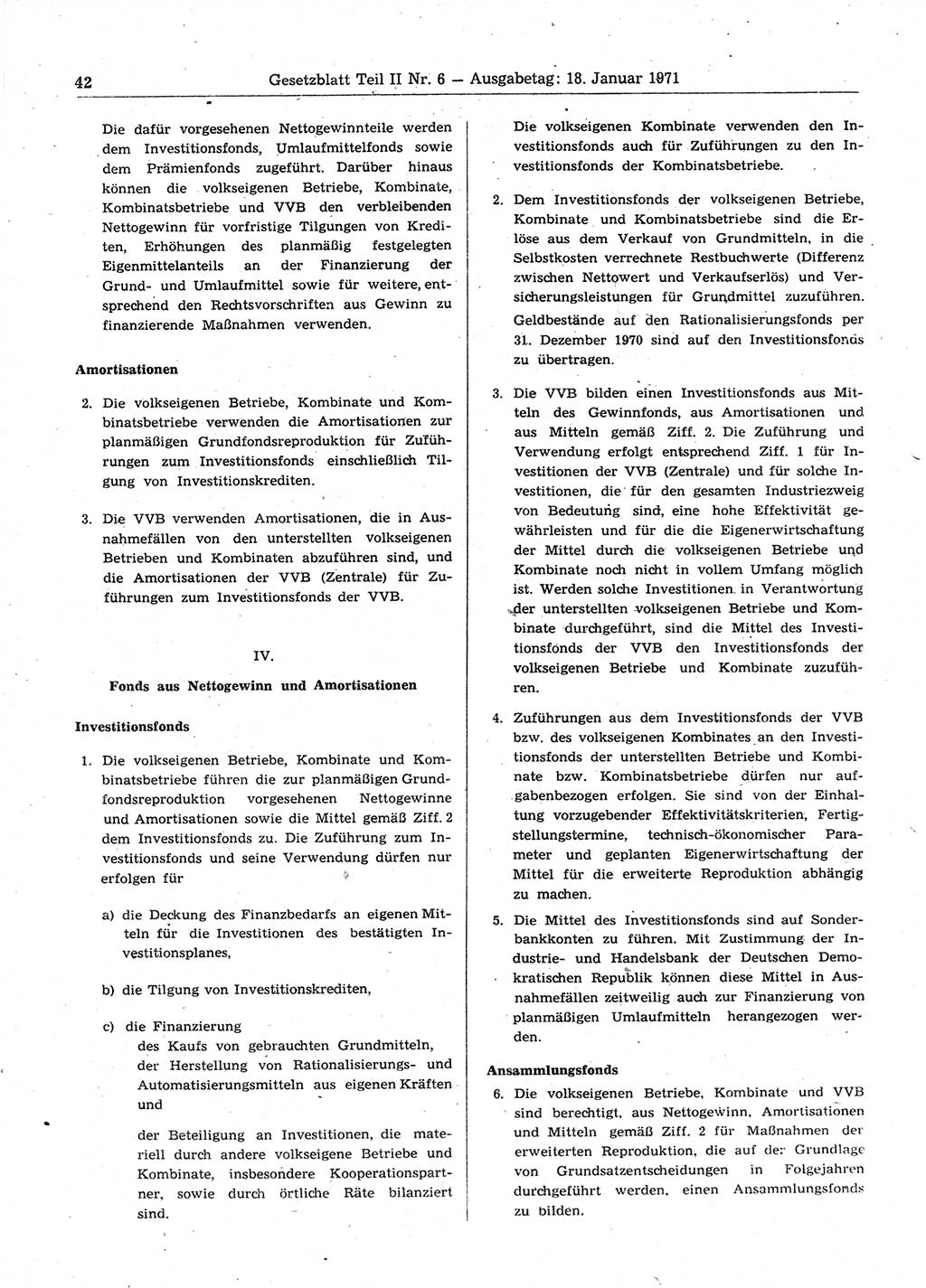 Gesetzblatt (GBl.) der Deutschen Demokratischen Republik (DDR) Teil ⅠⅠ 1971, Seite 42 (GBl. DDR ⅠⅠ 1971, S. 42)