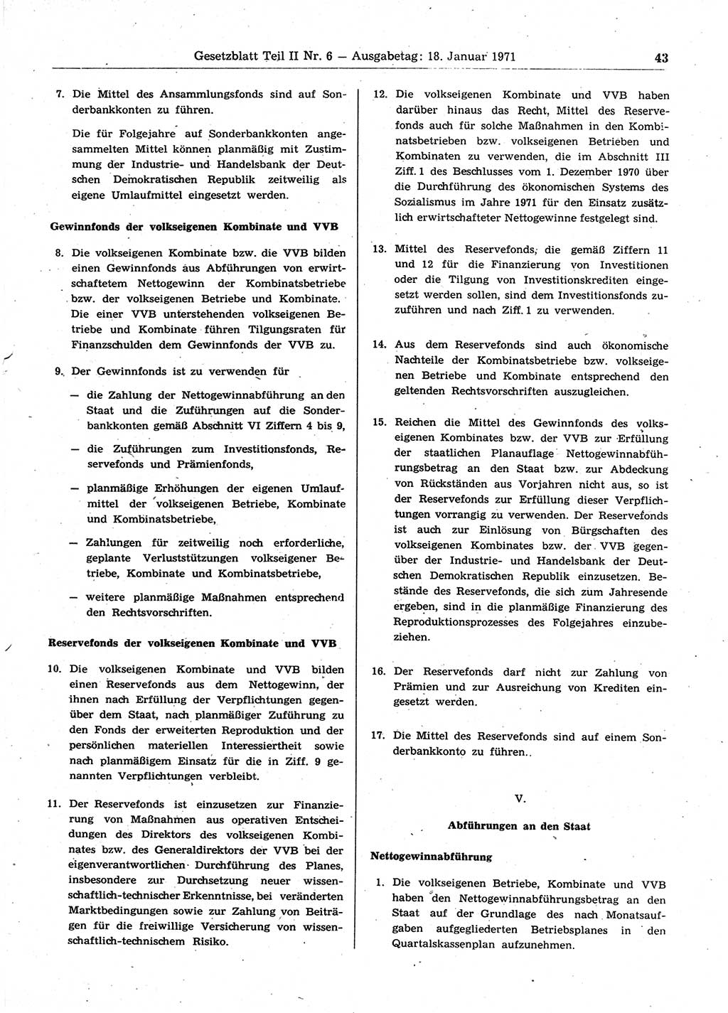 Gesetzblatt (GBl.) der Deutschen Demokratischen Republik (DDR) Teil ⅠⅠ 1971, Seite 43 (GBl. DDR ⅠⅠ 1971, S. 43)