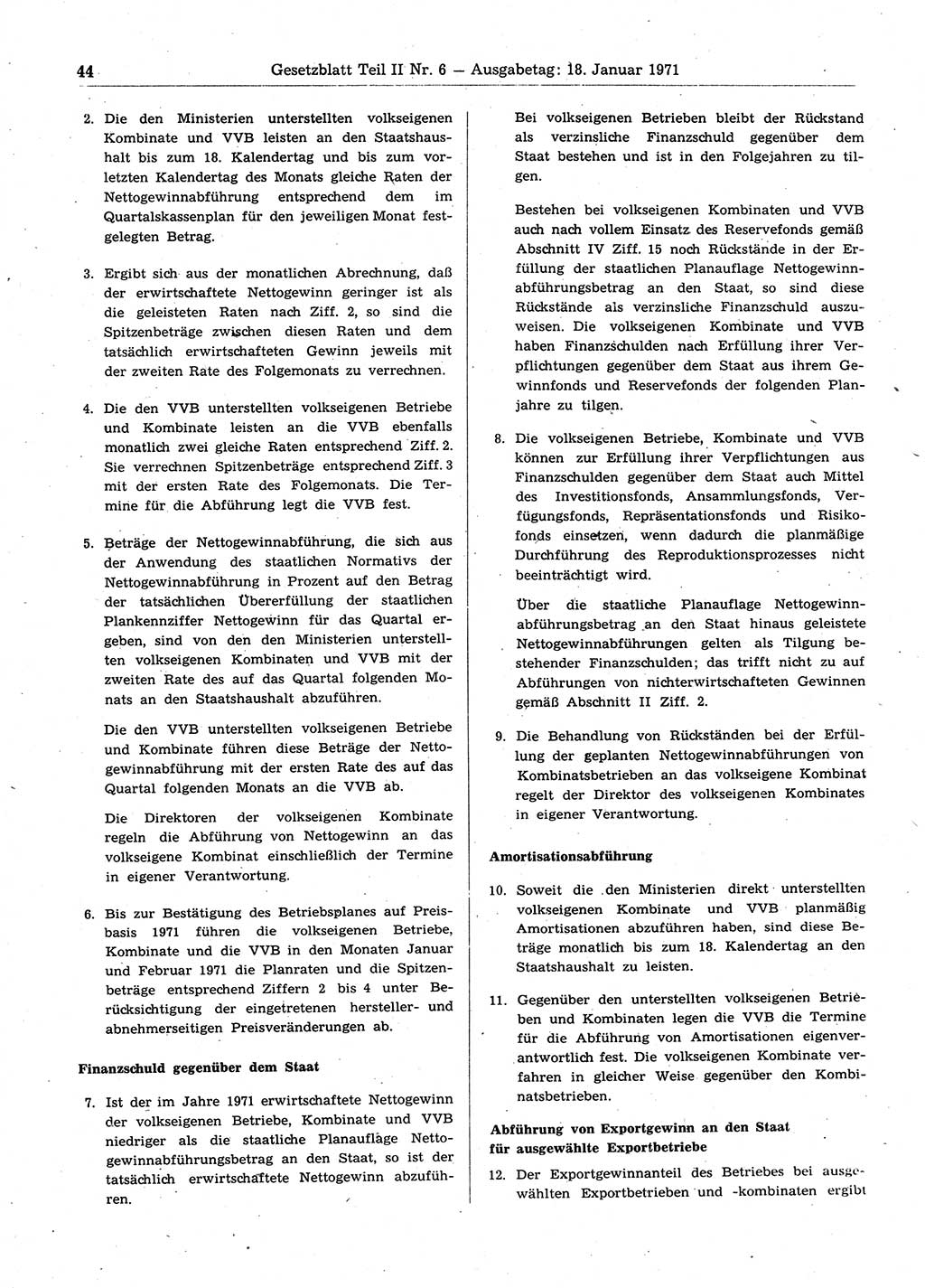 Gesetzblatt (GBl.) der Deutschen Demokratischen Republik (DDR) Teil ⅠⅠ 1971, Seite 44 (GBl. DDR ⅠⅠ 1971, S. 44)