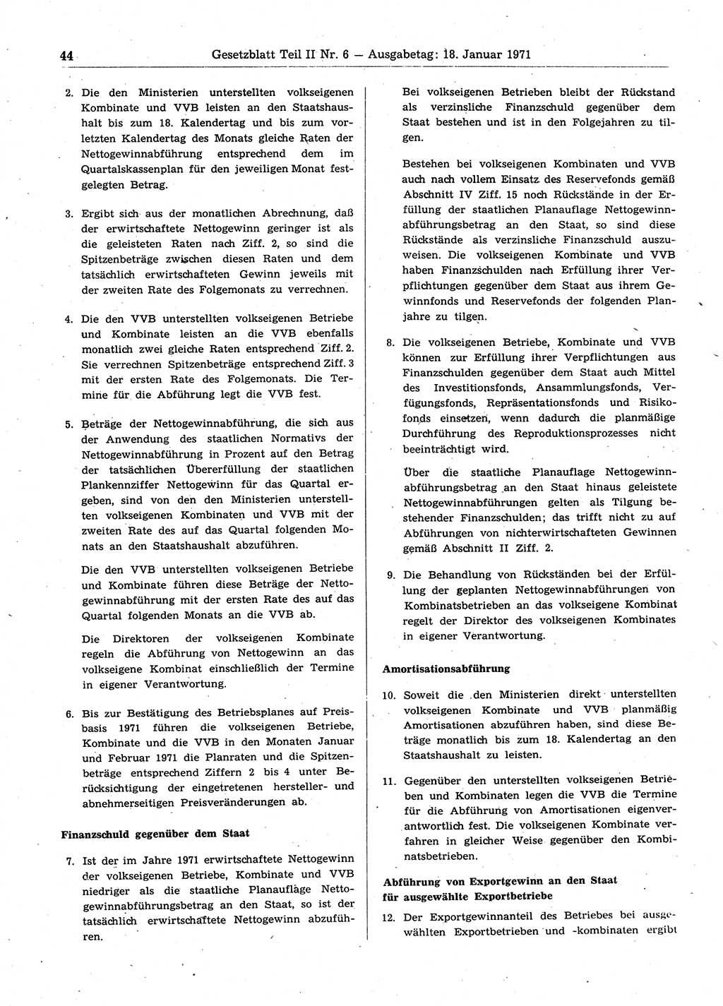 Gesetzblatt (GBl.) der Deutschen Demokratischen Republik (DDR) Teil ⅠⅠ 1971, Seite 44 (GBl. DDR ⅠⅠ 1971, S. 44)