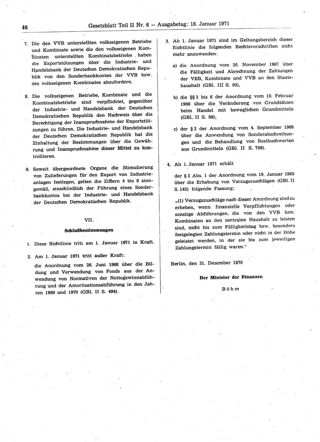 Gesetzblatt (GBl.) der Deutschen Demokratischen Republik (DDR) Teil ⅠⅠ 1971, Seite 46 (GBl. DDR ⅠⅠ 1971, S. 46)