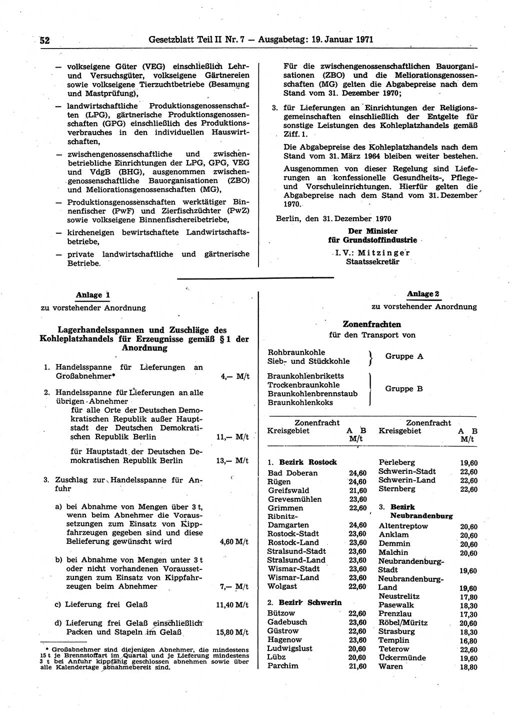 Gesetzblatt (GBl.) der Deutschen Demokratischen Republik (DDR) Teil ⅠⅠ 1971, Seite 52 (GBl. DDR ⅠⅠ 1971, S. 52)