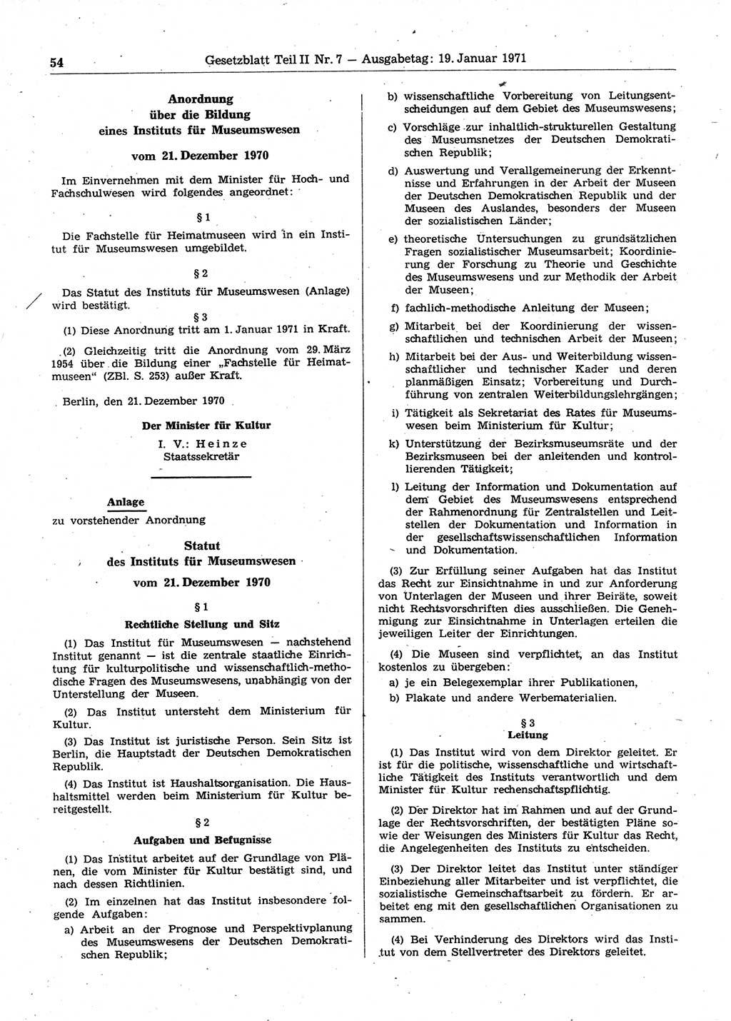 Gesetzblatt (GBl.) der Deutschen Demokratischen Republik (DDR) Teil ⅠⅠ 1971, Seite 54 (GBl. DDR ⅠⅠ 1971, S. 54)