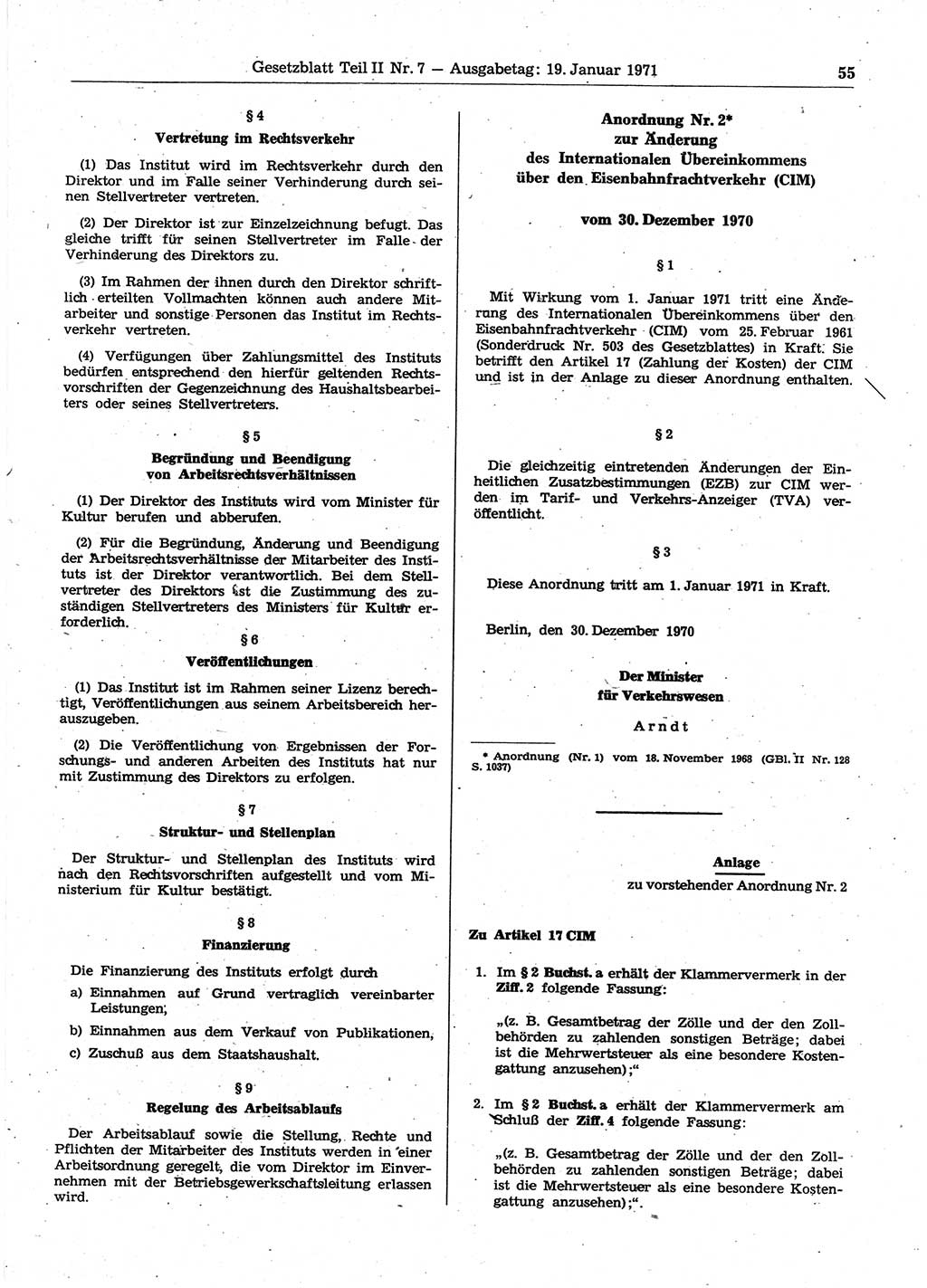 Gesetzblatt (GBl.) der Deutschen Demokratischen Republik (DDR) Teil ⅠⅠ 1971, Seite 55 (GBl. DDR ⅠⅠ 1971, S. 55)
