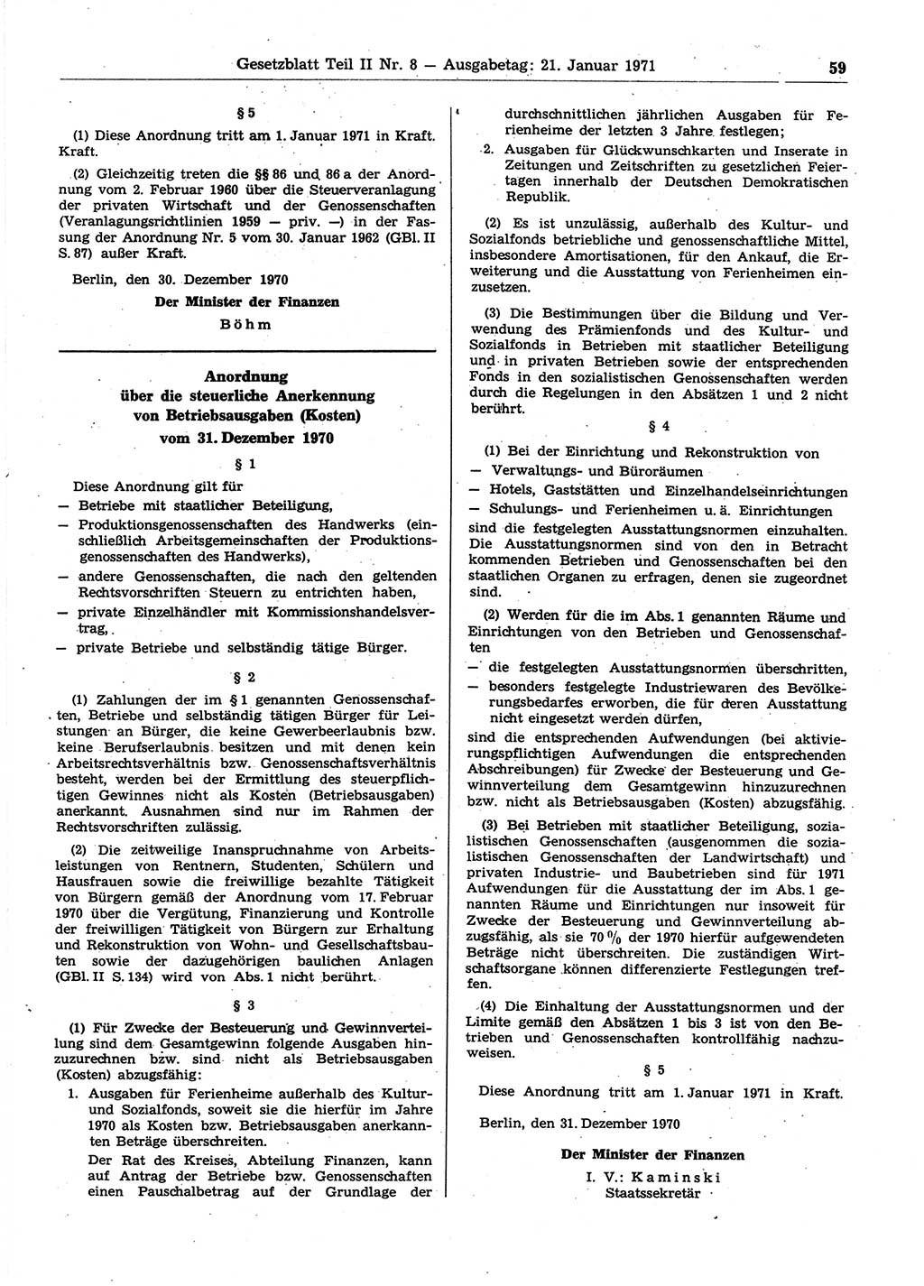 Gesetzblatt (GBl.) der Deutschen Demokratischen Republik (DDR) Teil ⅠⅠ 1971, Seite 59 (GBl. DDR ⅠⅠ 1971, S. 59)