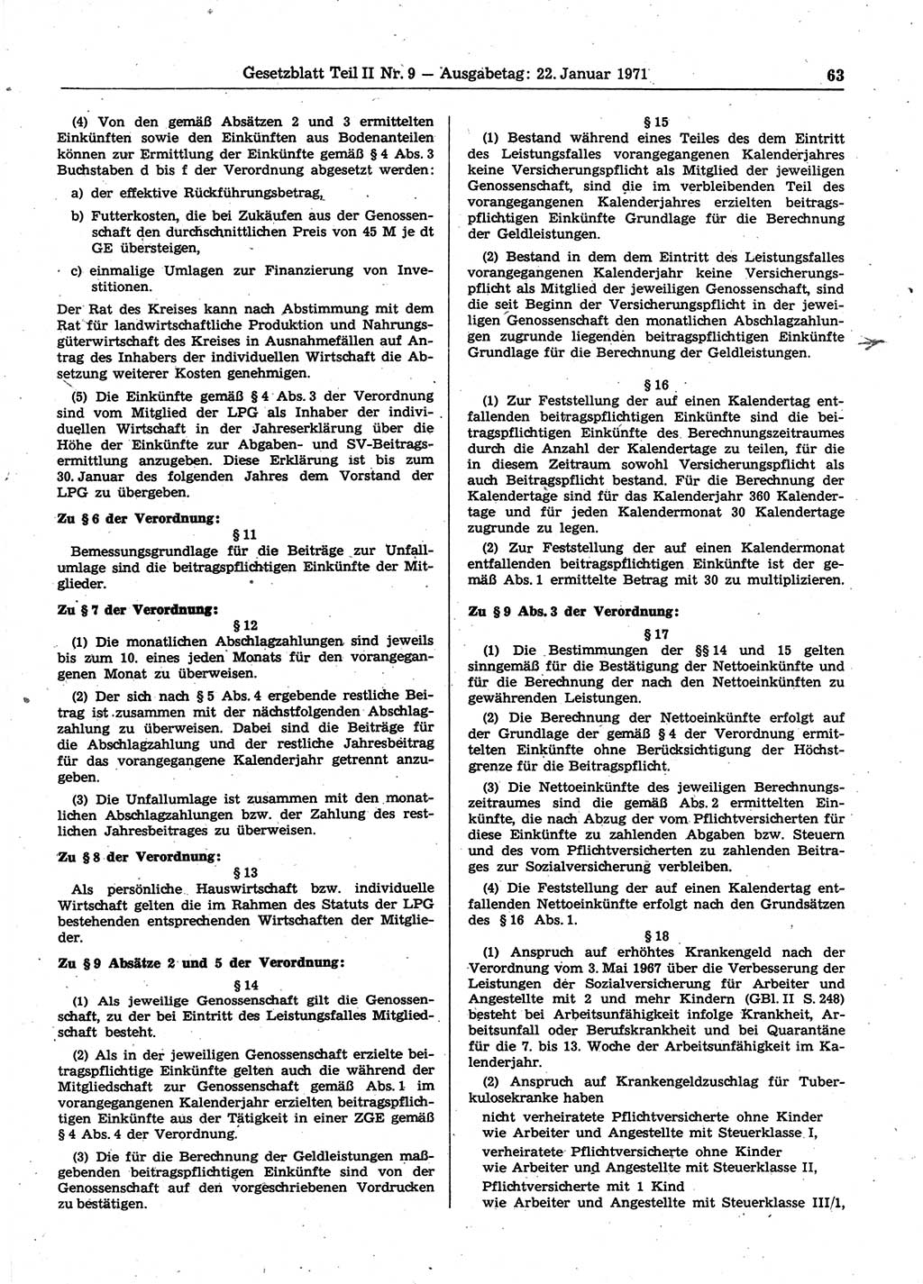 Gesetzblatt (GBl.) der Deutschen Demokratischen Republik (DDR) Teil ⅠⅠ 1971, Seite 63 (GBl. DDR ⅠⅠ 1971, S. 63)