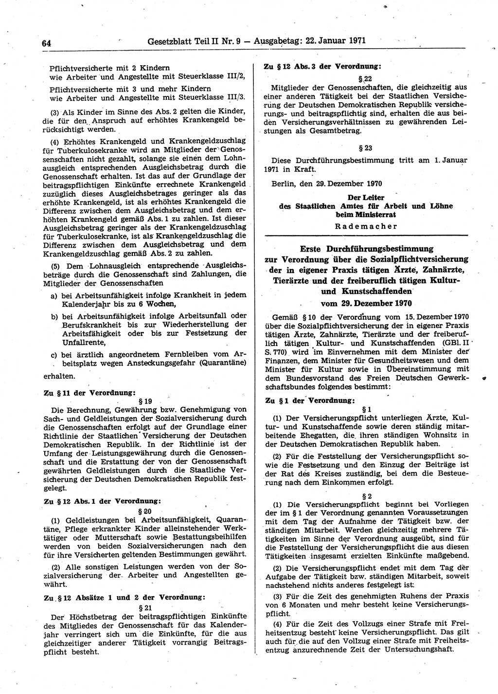 Gesetzblatt (GBl.) der Deutschen Demokratischen Republik (DDR) Teil ⅠⅠ 1971, Seite 64 (GBl. DDR ⅠⅠ 1971, S. 64)