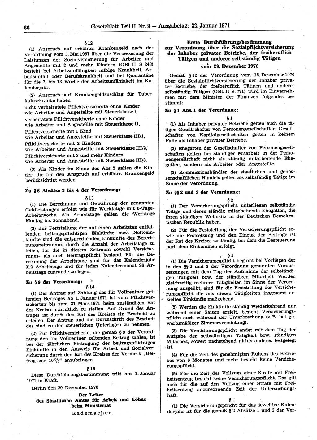 Gesetzblatt (GBl.) der Deutschen Demokratischen Republik (DDR) Teil ⅠⅠ 1971, Seite 66 (GBl. DDR ⅠⅠ 1971, S. 66)