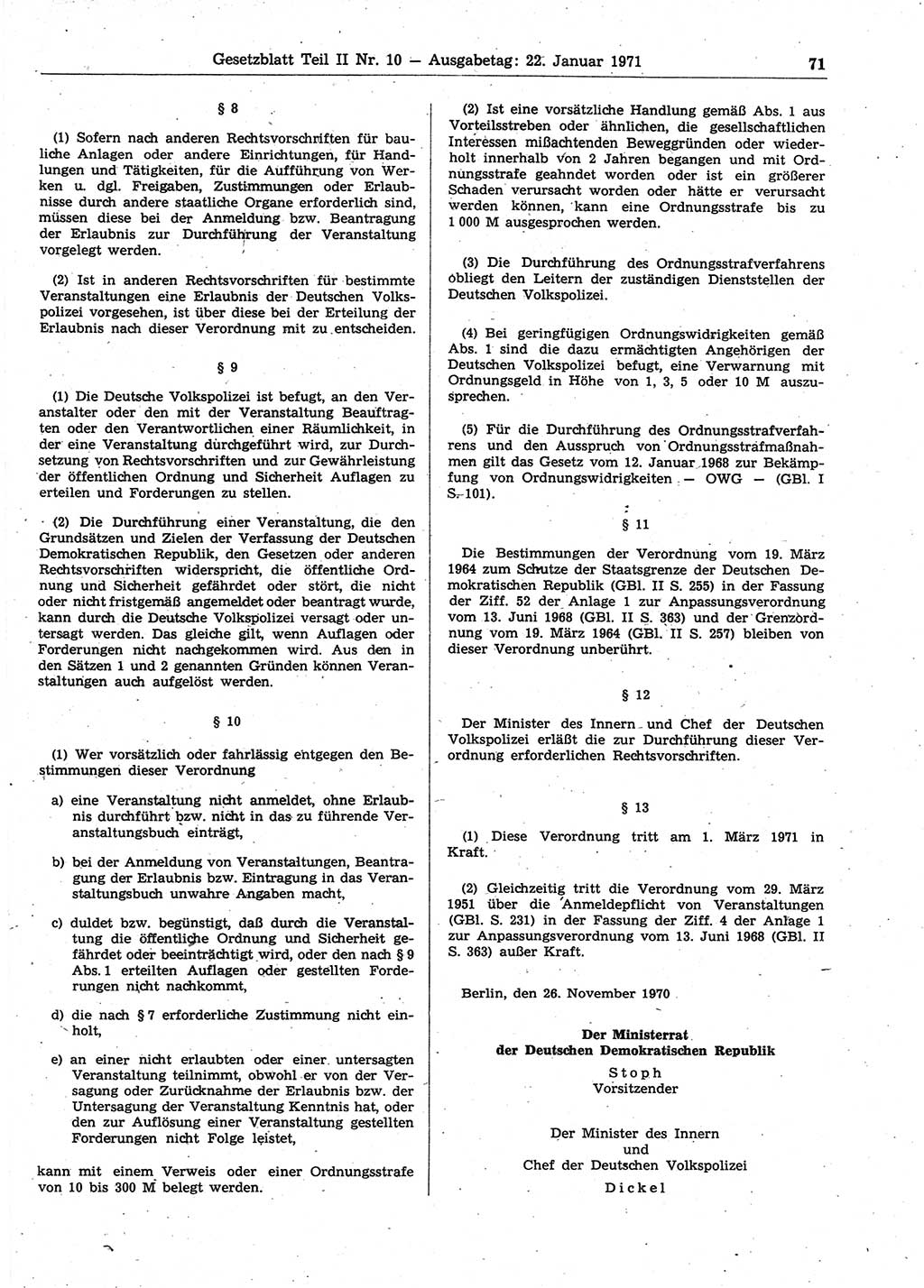 Gesetzblatt (GBl.) der Deutschen Demokratischen Republik (DDR) Teil ⅠⅠ 1971, Seite 71 (GBl. DDR ⅠⅠ 1971, S. 71)