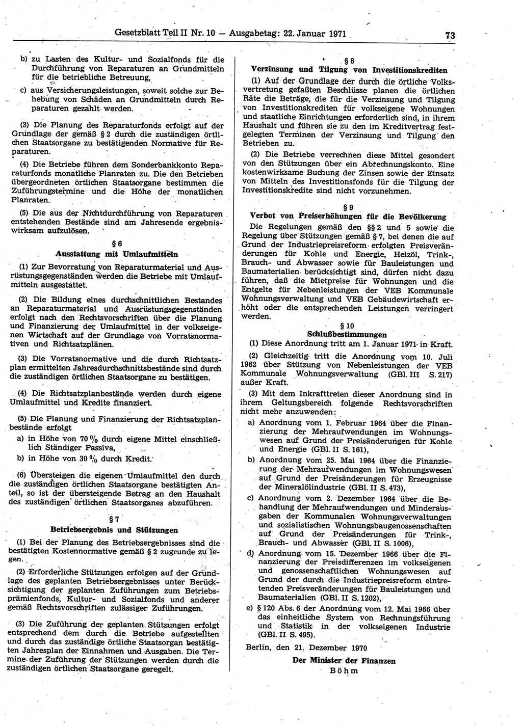 Gesetzblatt (GBl.) der Deutschen Demokratischen Republik (DDR) Teil ⅠⅠ 1971, Seite 73 (GBl. DDR ⅠⅠ 1971, S. 73)