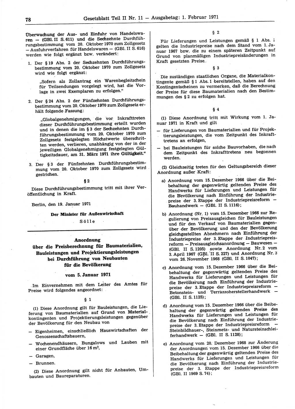 Gesetzblatt (GBl.) der Deutschen Demokratischen Republik (DDR) Teil ⅠⅠ 1971, Seite 78 (GBl. DDR ⅠⅠ 1971, S. 78)