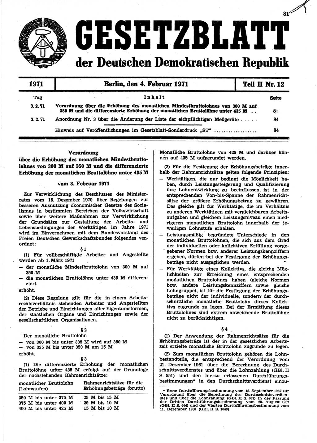 Gesetzblatt (GBl.) der Deutschen Demokratischen Republik (DDR) Teil ⅠⅠ 1971, Seite 81 (GBl. DDR ⅠⅠ 1971, S. 81)