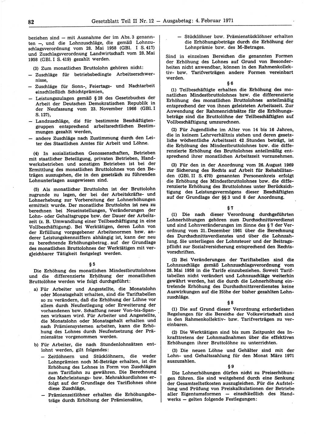 Gesetzblatt (GBl.) der Deutschen Demokratischen Republik (DDR) Teil ⅠⅠ 1971, Seite 82 (GBl. DDR ⅠⅠ 1971, S. 82)