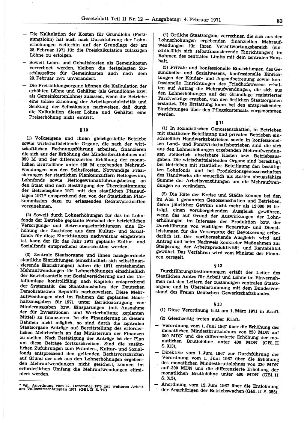 Gesetzblatt (GBl.) der Deutschen Demokratischen Republik (DDR) Teil ⅠⅠ 1971, Seite 83 (GBl. DDR ⅠⅠ 1971, S. 83)