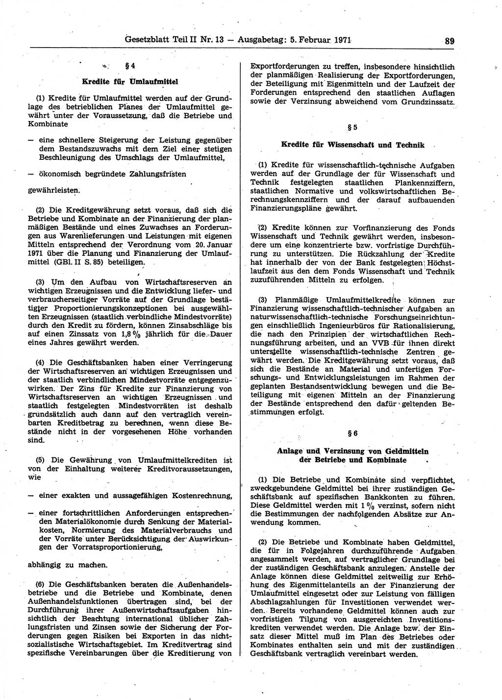 Gesetzblatt (GBl.) der Deutschen Demokratischen Republik (DDR) Teil ⅠⅠ 1971, Seite 89 (GBl. DDR ⅠⅠ 1971, S. 89)