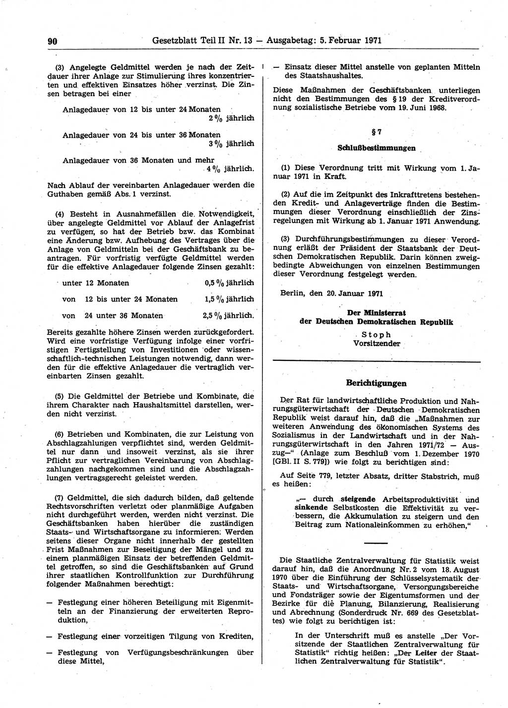 Gesetzblatt (GBl.) der Deutschen Demokratischen Republik (DDR) Teil ⅠⅠ 1971, Seite 90 (GBl. DDR ⅠⅠ 1971, S. 90)