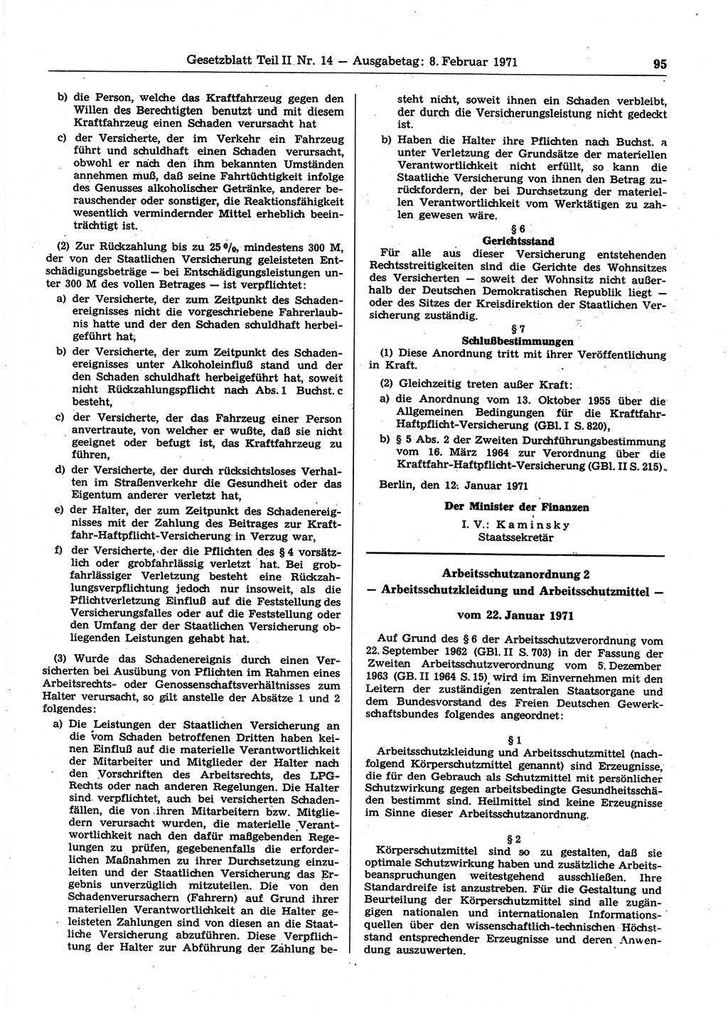 Gesetzblatt (GBl.) der Deutschen Demokratischen Republik (DDR) Teil ⅠⅠ 1971, Seite 95 (GBl. DDR ⅠⅠ 1971, S. 95)